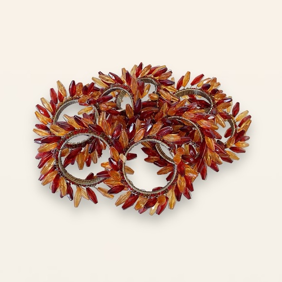 Set of 8 Beaded Wreath Napkin Rings Fall Autumn Thanksgiving Amber Red - Picture 2 of 13